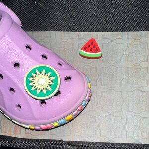 JIBBITZ. CROC CHARMS. Two food items. YUM. Baby Croc not included.